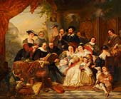    .     Mazene und Familie. Historisierende Ansicht im Garten des Rubenshauses. Signiert und datiert unten links: N. De Keyser ft 1842. Ol auf Holz. 85  109 .