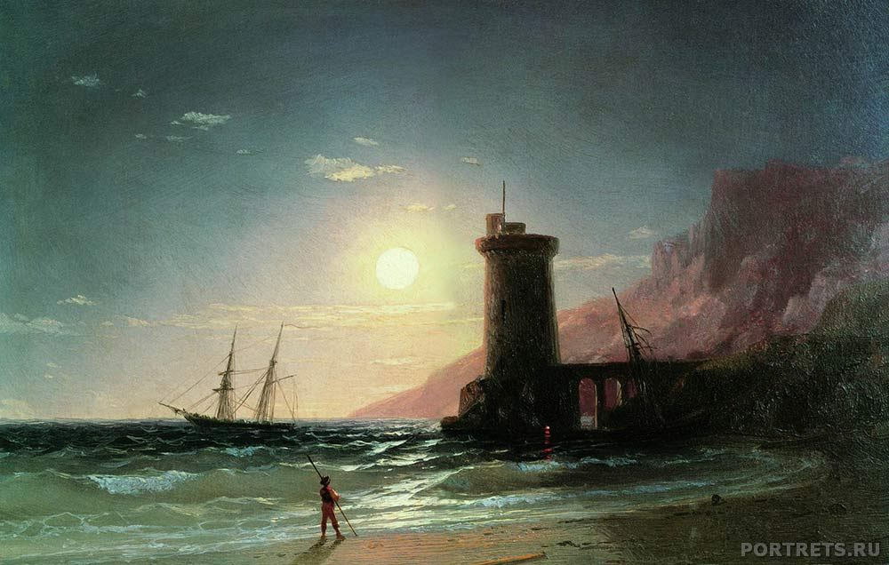 Айвазовский. Морской пейзаж при луне. 1849