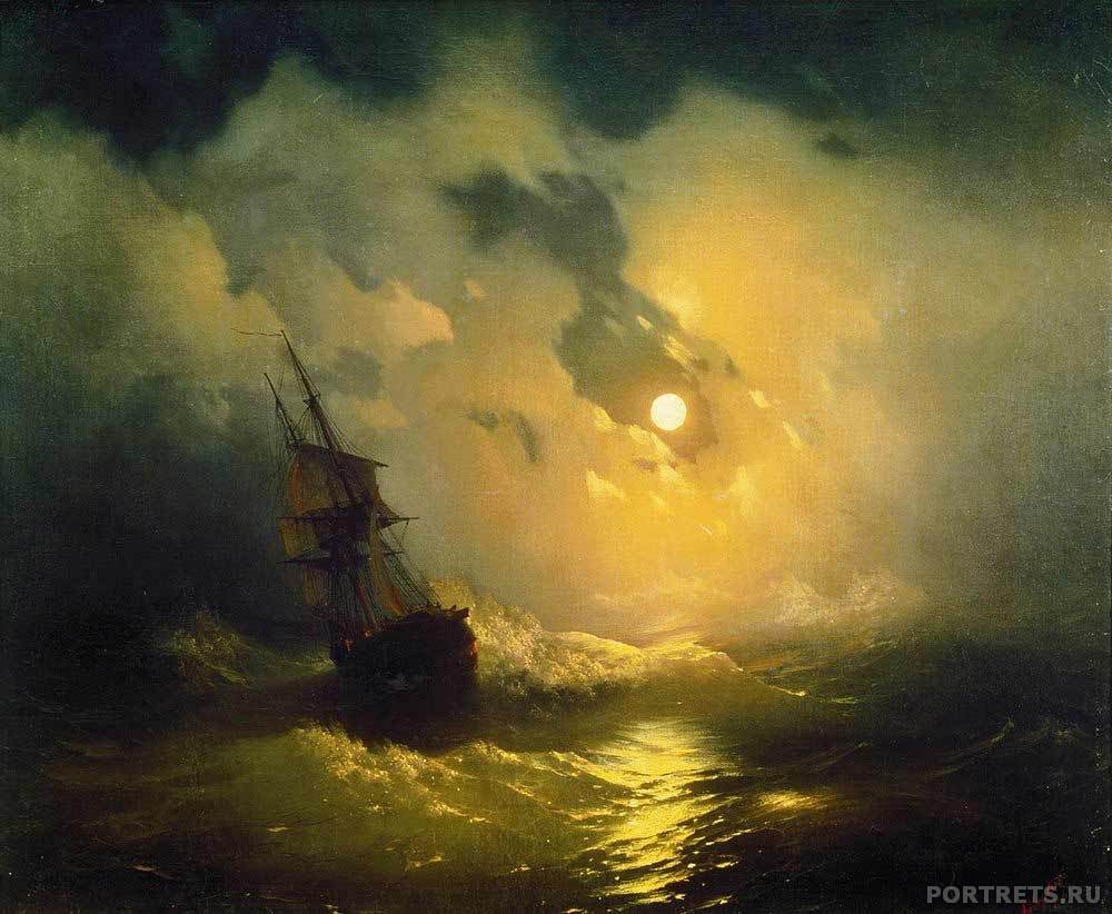 Айвазовский. Буря на море ночью. 1849