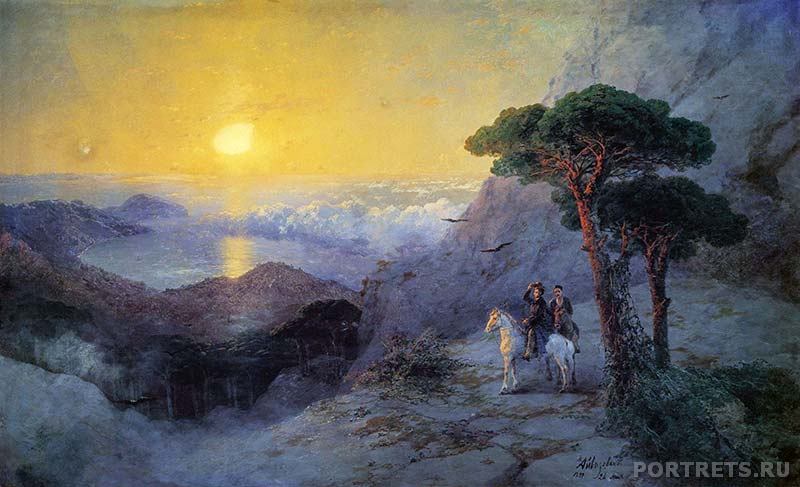 Картины на заказ. А.С. Пушкин на вершине Ай-Петри при восходе солнца. 1899