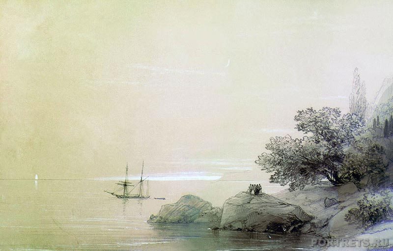 Айвазовский. Море у скалистого берега. 1851