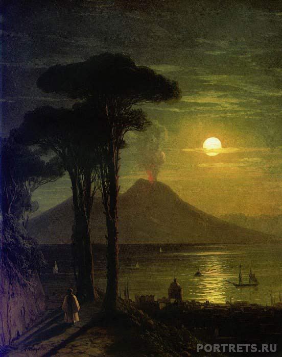 Картины на заказ. Неаполитанский залив в лунную ночь. Везувий 1840