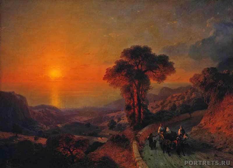 Картины на заказ. Вид моря с гор. Крым. 1864