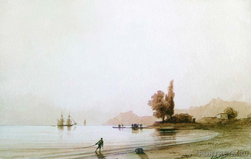 Айвазовский. Вид на скалистый берег со стороны моря. 1845