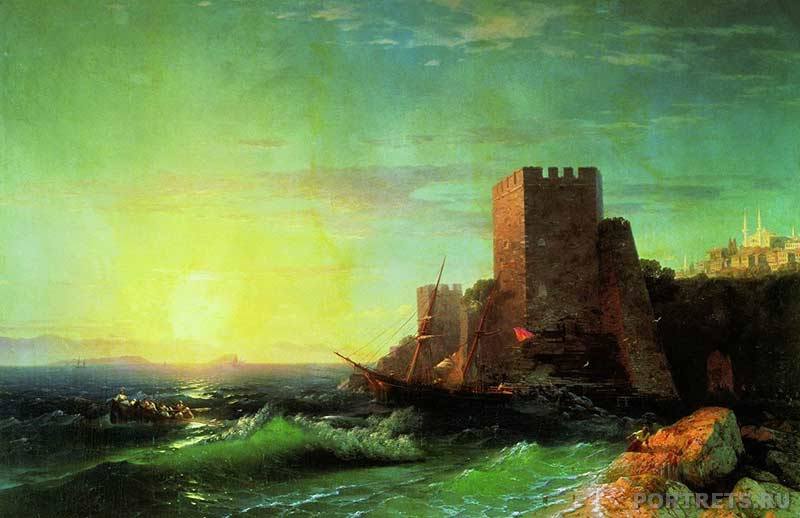 Картины на заказ. Айвазовский. Башни на скале у Босфора. 1859