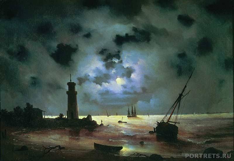 Айвазовский. Берег моря ночью. У маяка. 1837