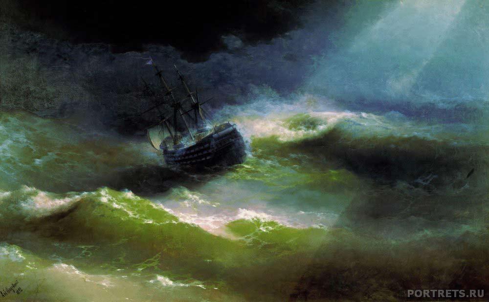 Корабль «Императрица Мария» во время шторма. 1892