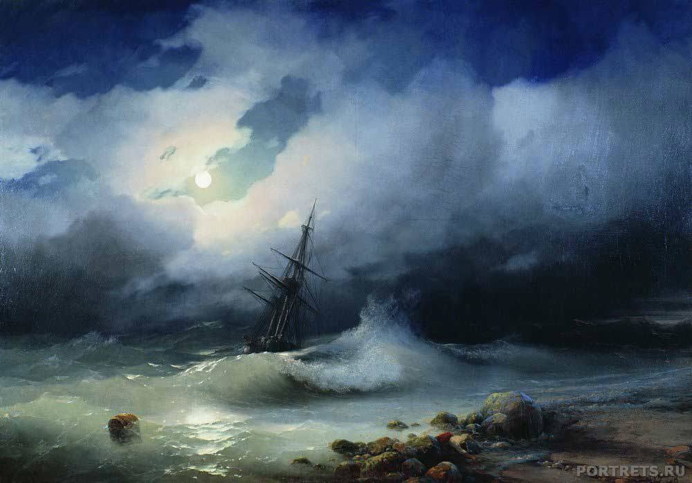 Айвазовский. Бурное море ночью. 1853