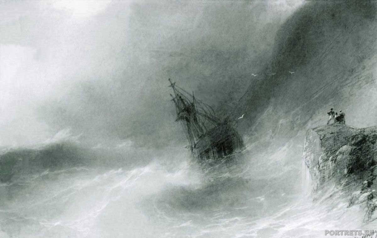 Айвазовский «Выброшенный на скалы корабль» 1874