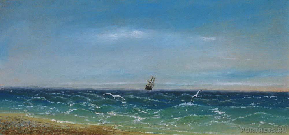 Парусник в море. картина