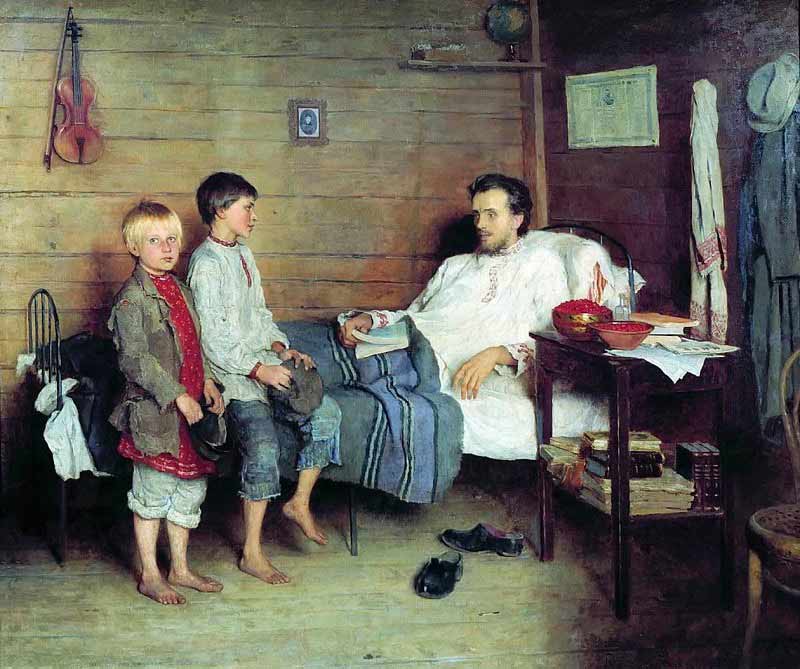 У больного учителя, картина Богданова Бельского