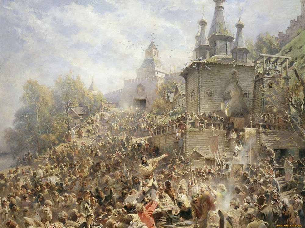 Большие картины на стену. Минин на площади Нижнего Новгорода, призывающий народ к пожертвованиям