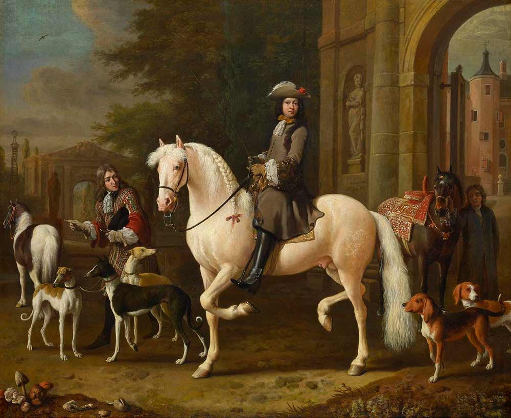 Картины лошадей. Йохан Орт верхом на лошади у ворот замка Нейенроде