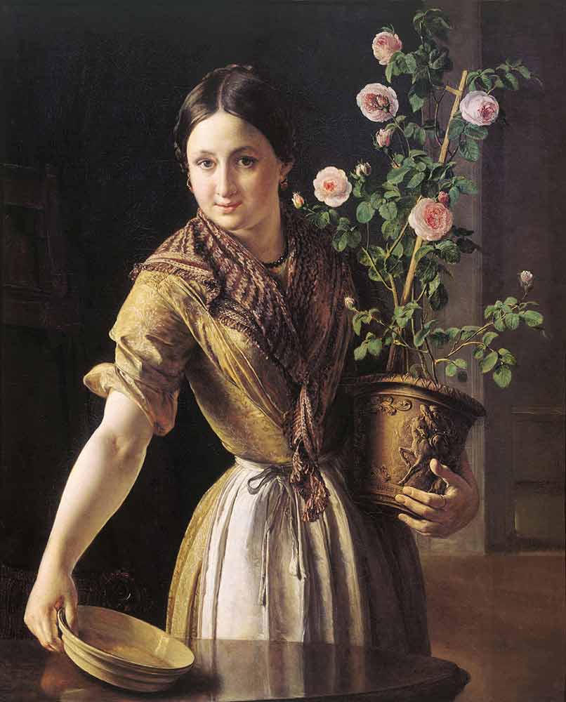 Девушка с розами. картина
