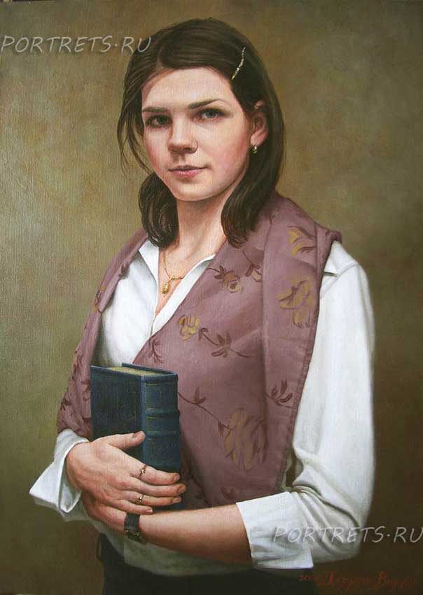 Девушка с книгой-картина известного портретиста В.Дерюгина