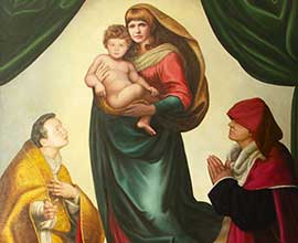 Портрет семьи из 6 человек по мотивам Секстинской мадонны Рафаэля. авторская копия, 170х120см.холст, масло 2000г.