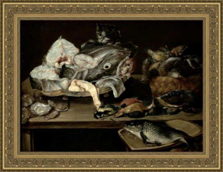 Натюрморт с рыбой и кошкой. Фрагмент №3 Адриансен Александр