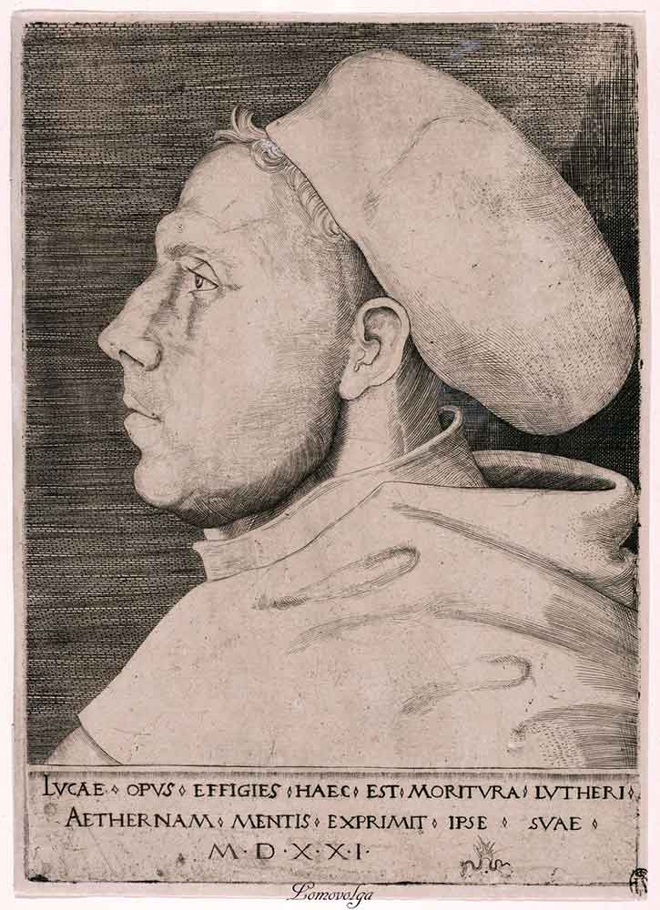 Эстамп. Лютер в образе монаха-августинца с шапкой