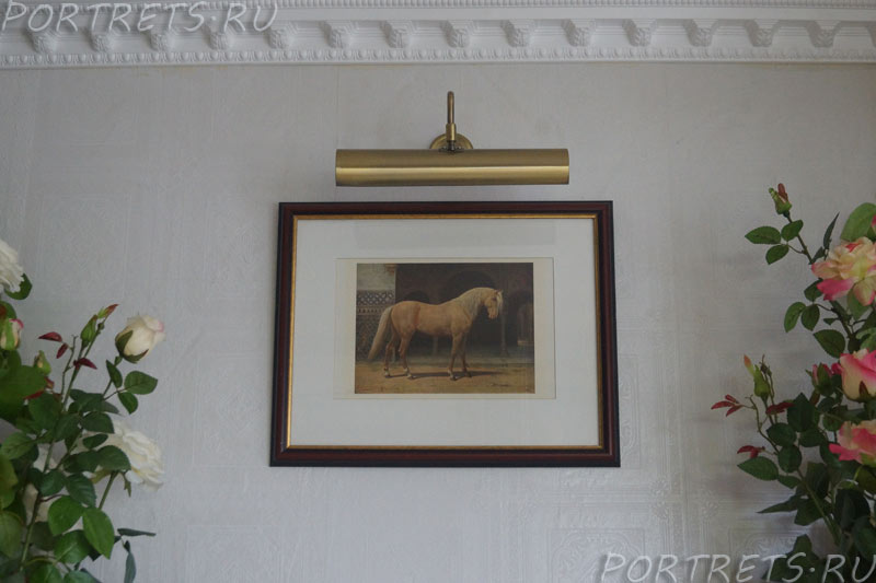 Картинка лошади (репродукция). Такую картину Вы можете заказать у художника, сначала выбрав из коллекции (37 пород лошадей) понравившиеся варианты. В таком оформлении картина будет стоить 7тыс. рублей