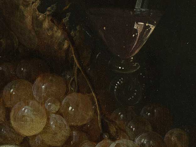 Натюрморт с позолоченным серебряным винтом с чашкой и ромбом. Фрагмент №3 Бейерен, Абрахам ван