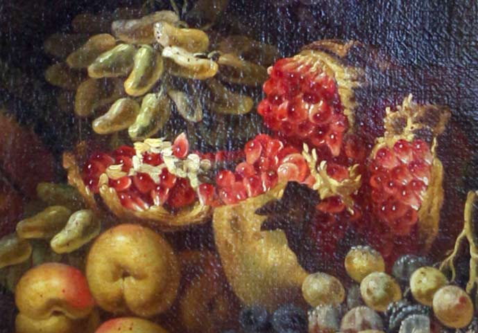 Натюрморт с гранатом, инжиром, рябиной, вишней и виноградом на каменной поверхности. Фрагмент №2 Беренц Кристиан