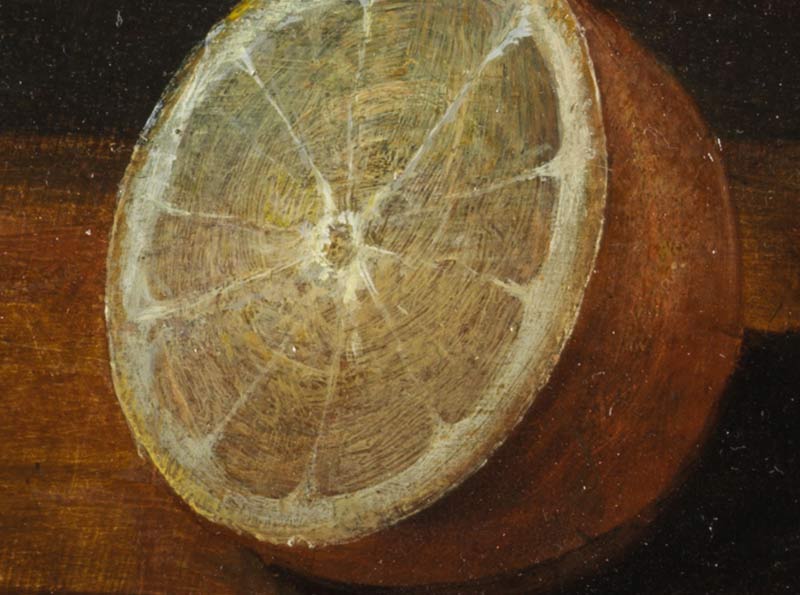 Натюрморт с устрицами, выпечкой, лимоном и винным бокалом. Фрагмент №3 Берт Осиас