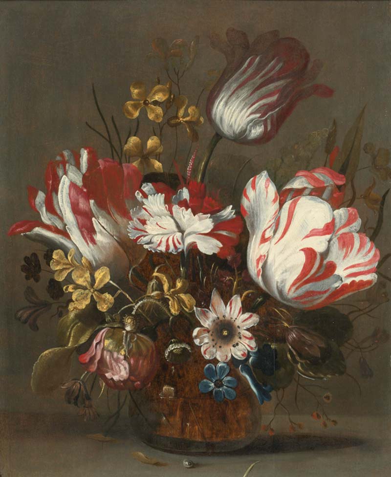 Болонье, Ганс Гиллис. Тюльпаны и другие цветы в стеклянной вазе