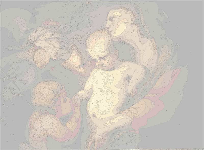 Раскраска по номерам. Натюрморт. Богородица с младенцем и святой Елизаветой и Иоанном Крестителем
