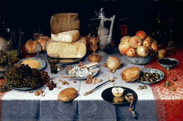 Накрытый стол с сыром и фруктами. Дейк Флорис ван