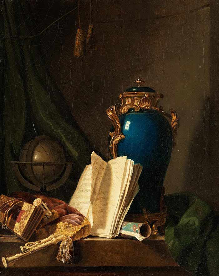 «Натюрморт с лазуритовой вазой, глобусом и волынкой. Делапорт Анри Орас Ролан