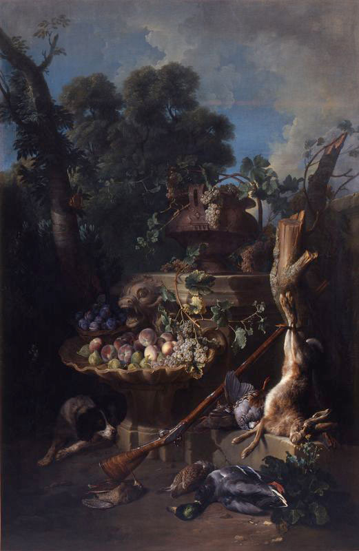 Охота. Картины художников. Депорт Франсуа. Дичь, фрукты и собака