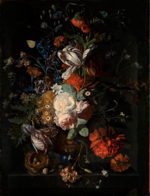 Хейсум Ян ван картины. Цветочная композиция в нише с птичьим гнездом и улиткой