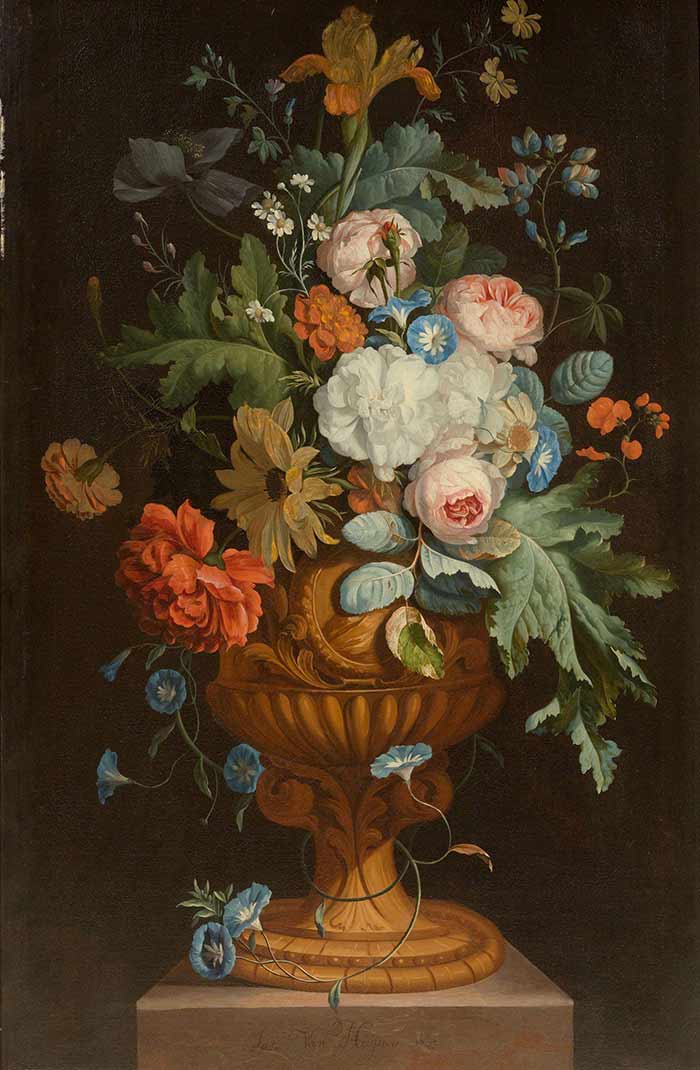 Хейсум Ян ван картины. Цветы в терракотовой вазе на пьедестале