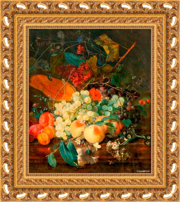 Фрукты и цветы на мраморном столе. Хейсум Ян ван