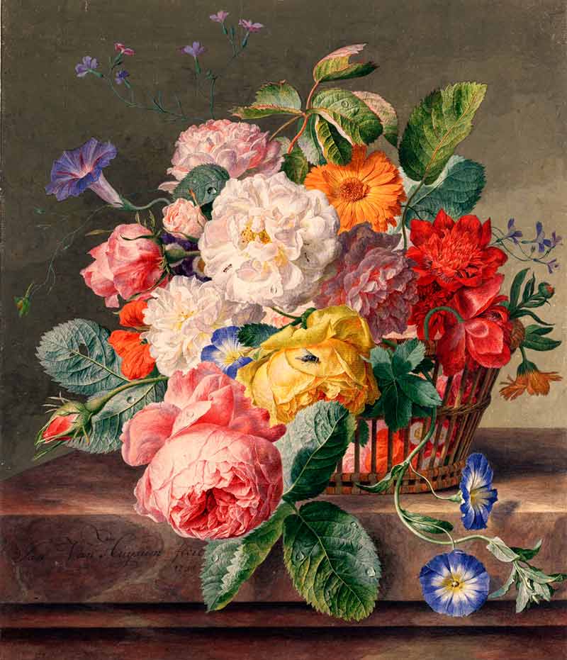 Хейсум Ян ван картины. Натюрморт с цветами в корзине