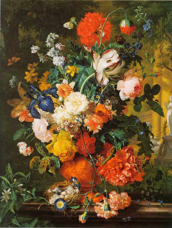 Ваза с цветами на садовом выступе. Хейсум Ян ван