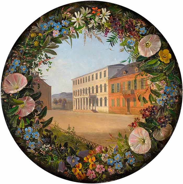 Йенсен Йохан Лауренс. Цветочная гирлянда и вид на дворец