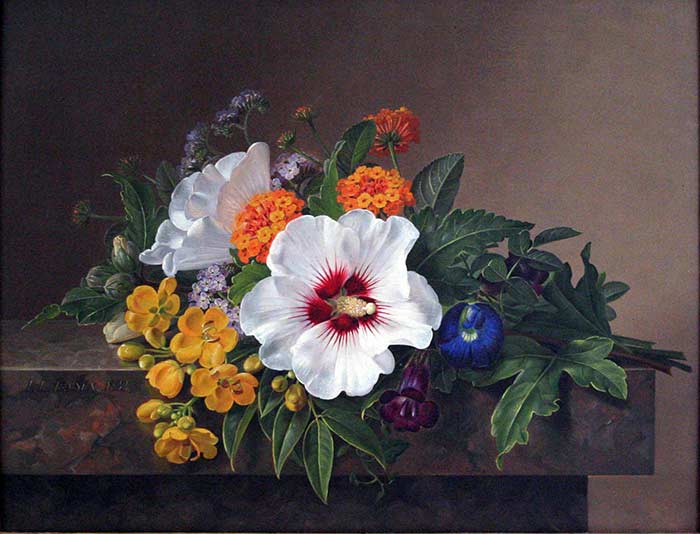 Йенсен Йохан Лауренс. Цветы на мраморном столе