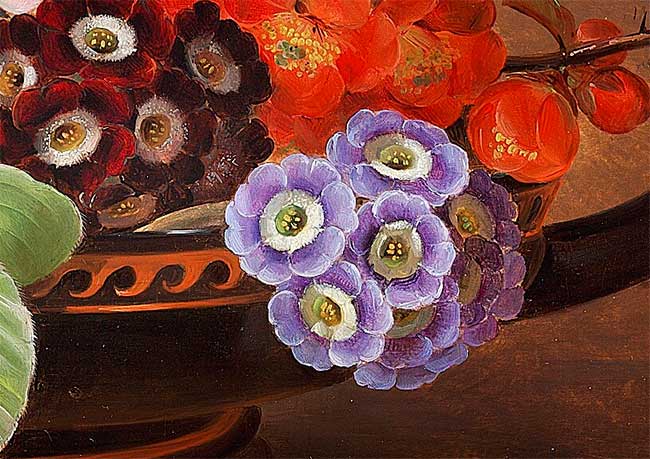 Цветы в греческой чаше на мраморном столе (фрагмент картины). Йенсен Йохан Лауренс