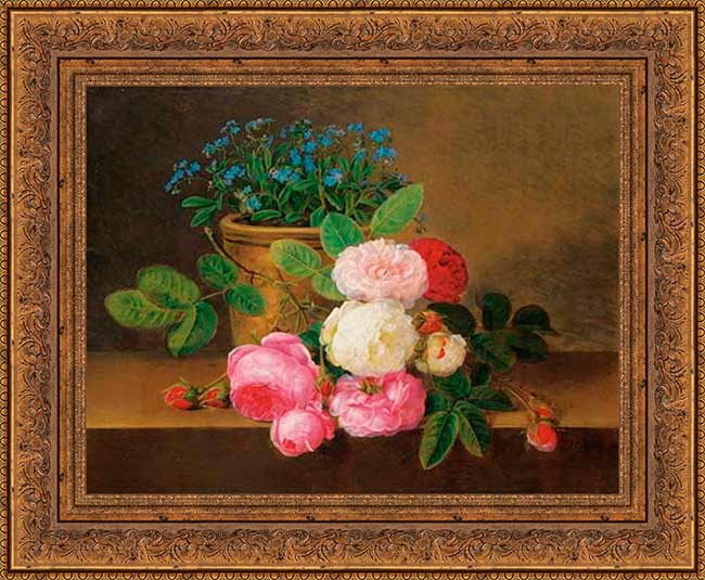 Форгльммигей в горшке и красные, розовые и белые розы. Йенсен Йохан Лауренс