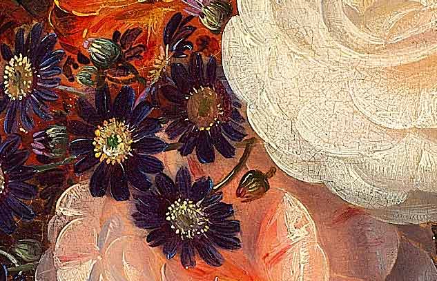 Композиция с розами на лесной поляне (фрагмент картины). Йенсен Йохан Лауренс