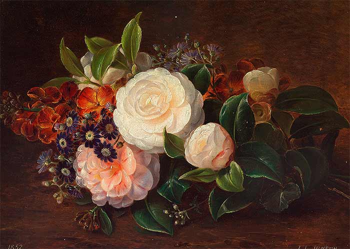 Йенсен Йохан Лауренс. Композиция с розами на лесной поляне