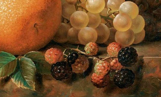 Натюрморт из винограда, ежевики, апельсина и ананаса. Йенсен Йохан Лауренс
