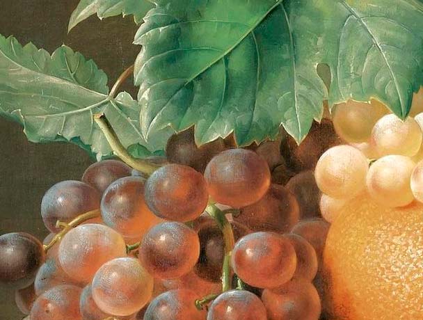 Натюрморт из винограда, ежевики, апельсина и ананаса. Йенсен Йохан Лауренс