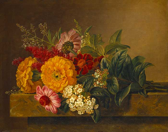 Натюрморт с цветами на мраморном столе. Йенсен Йохан Лауренс