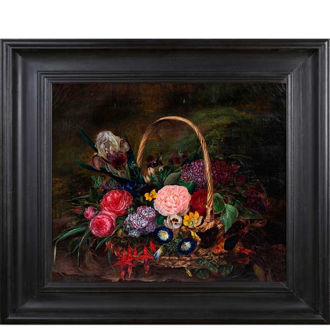 Натюрморт с цветами в корзине (фрагмент картины). Йенсен Йохан Лауренс