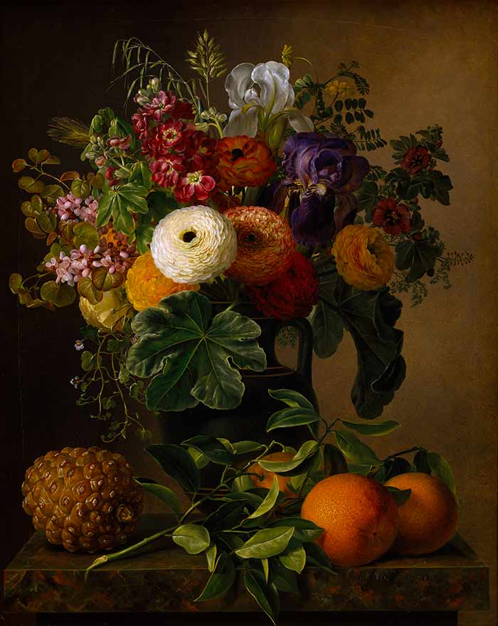Йенсен Йохан Лауренс. Натюрморт с цветами в старинной вазе