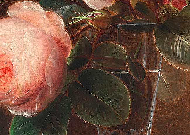 Розовые розы в бокале для шампанского (фрагмент картины №1). Йенсен Йохан Лауренс