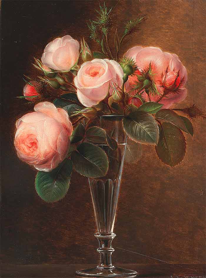 Розовые розы в бокале для шампанского. Йенсен Йохан Лауренс