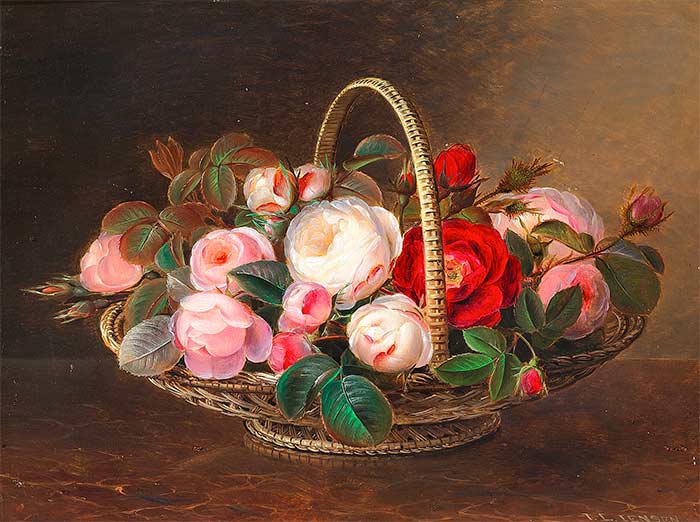 Йенсен Йохан Лауренс. Розовые розы в корзине